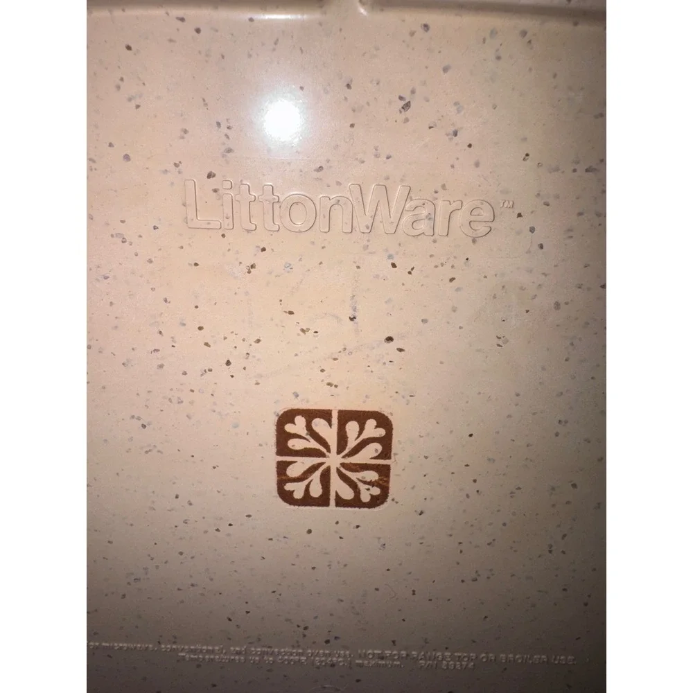 LittonWare Vintage Microwave Oven Cookware Set Tan Speckled Square Pan Lid 39274